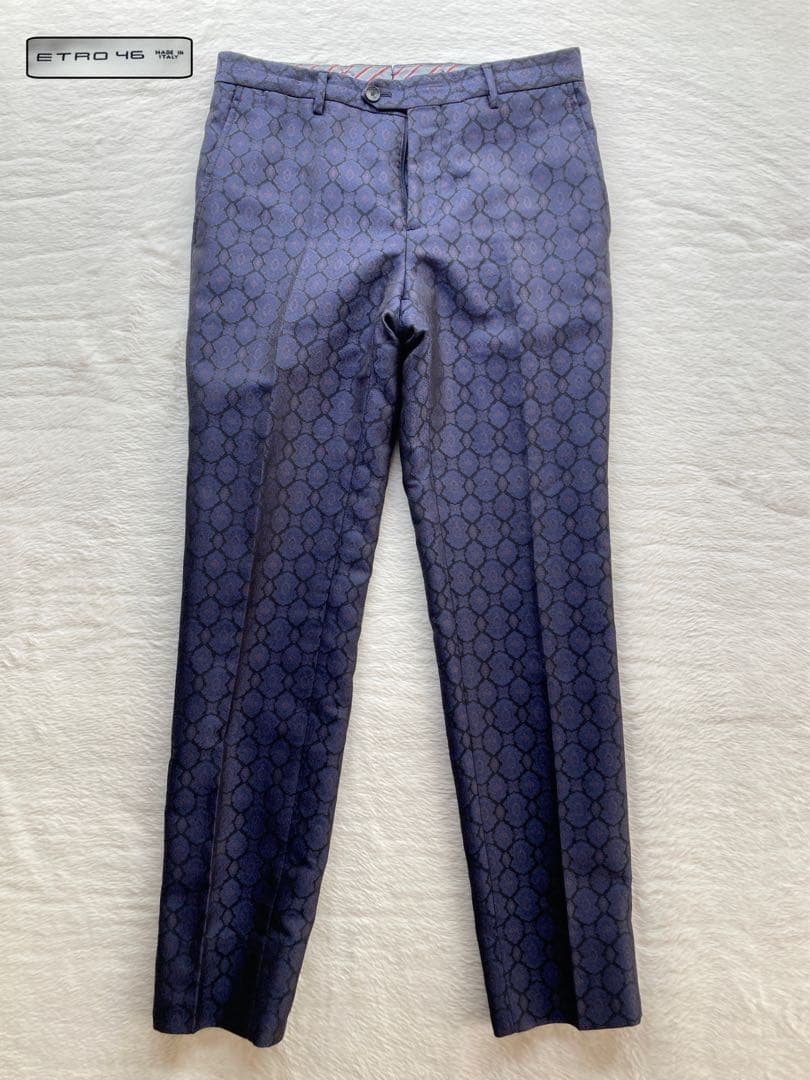 ETRO ネイビー 総柄　スラックス　パンツ　幾何学模様 46