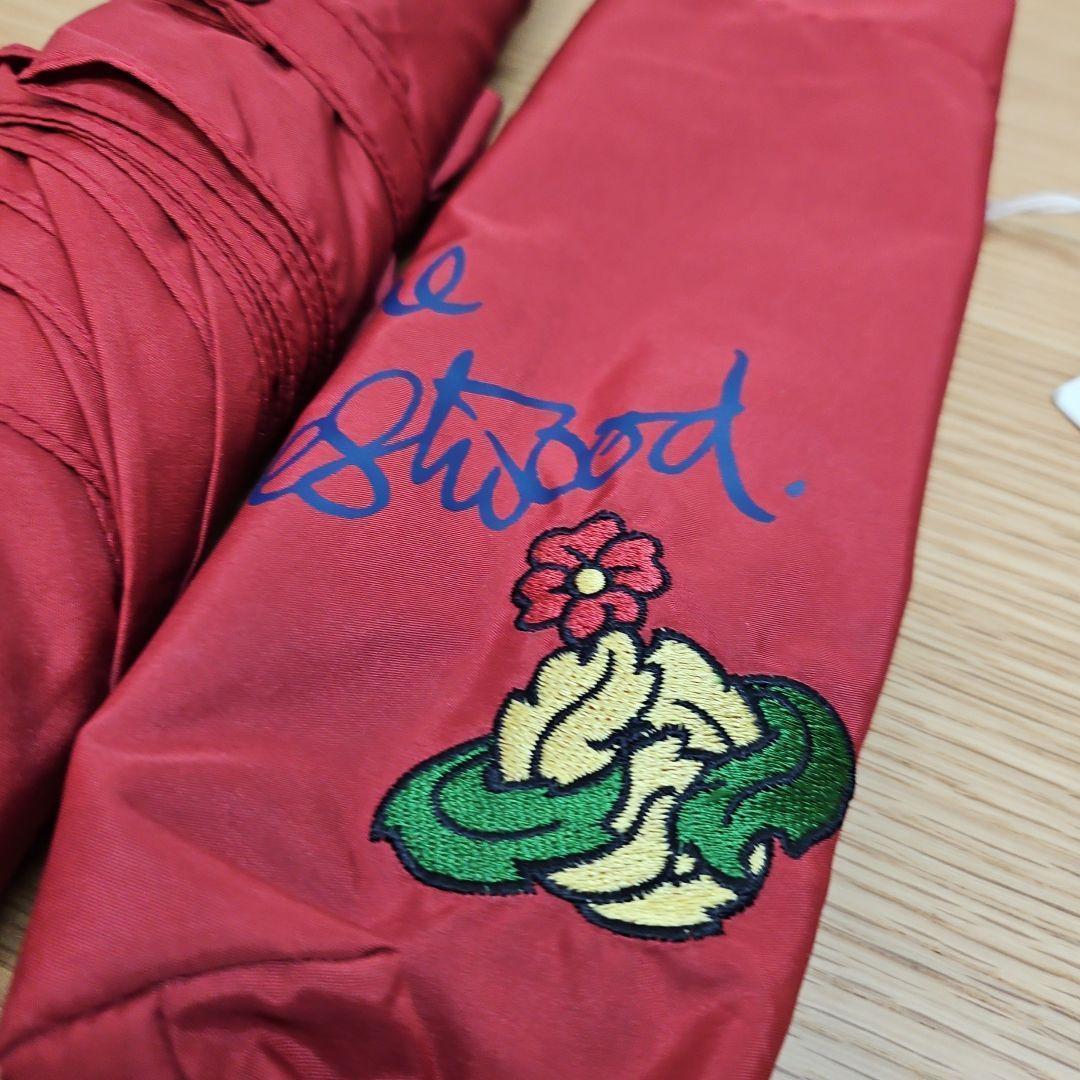 希少 未使用 ヴィヴィアン 折りたたみ傘 55cm 赤 刺繍フラワー タグ付き