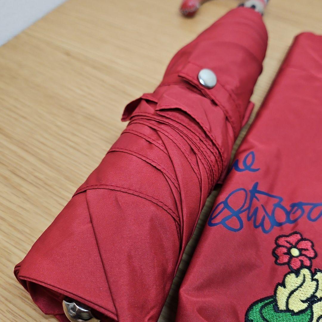 希少 未使用 ヴィヴィアン 折りたたみ傘 55cm 赤 刺繍フラワー タグ付き