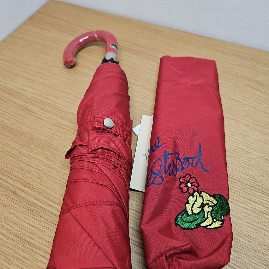 希少 未使用 ヴィヴィアン 折りたたみ傘 55cm 赤 刺繍フラワー タグ付き