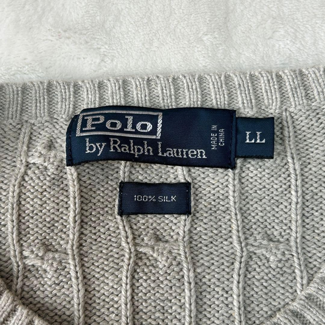 希少XL 90s ポロラルフローレン ポニー刺繍 ケーブルニット シルクゆったり
