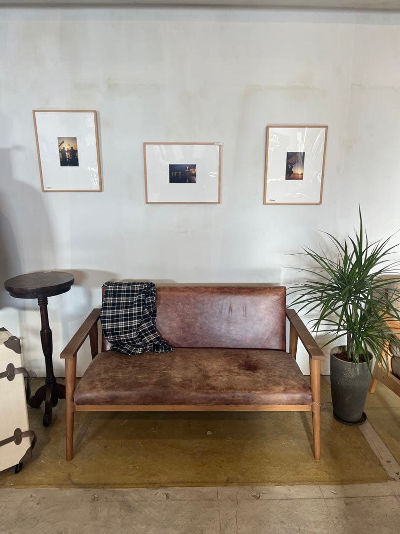 KJ　2人掛けヴィンテージ革ソファ