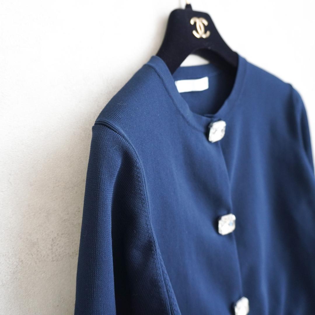 未使用級✨️ JENNE リッチビジューニットカーデ ネイビー S 上品 華やか