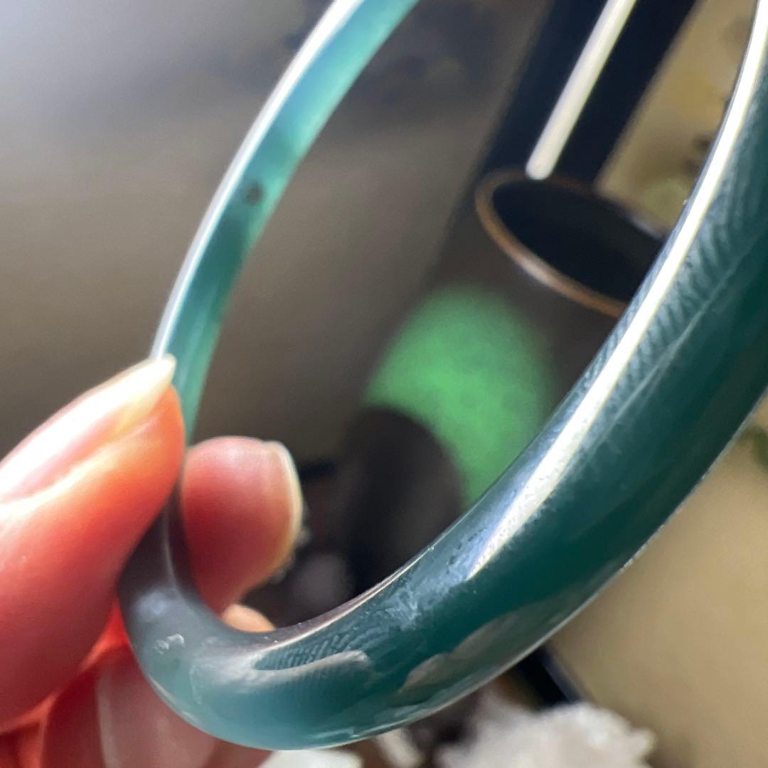 本翡翠、ネイビー、幽緑細身バングル　〜58.5