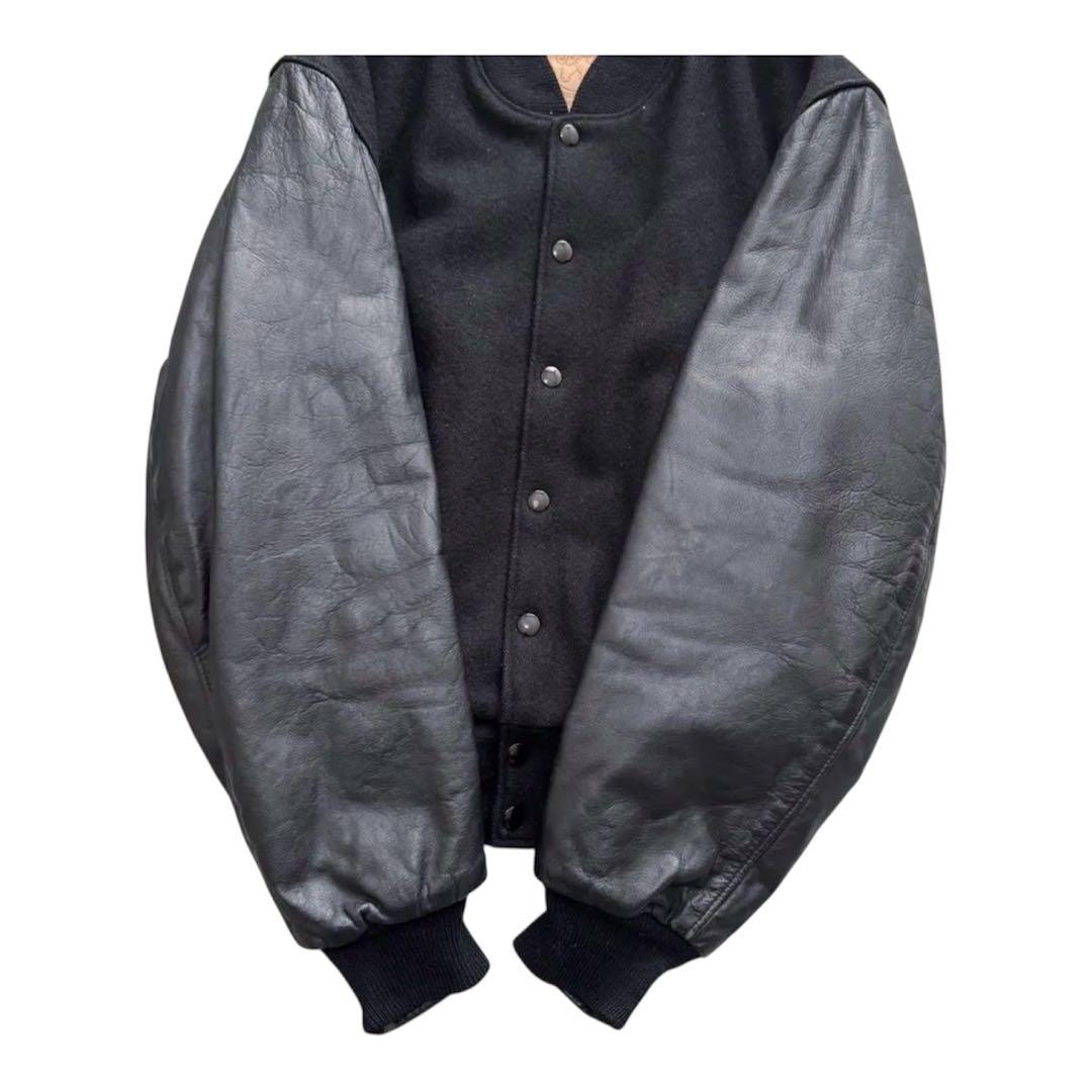 80s 70s golden bear レザースタジャン オールブラック 無地