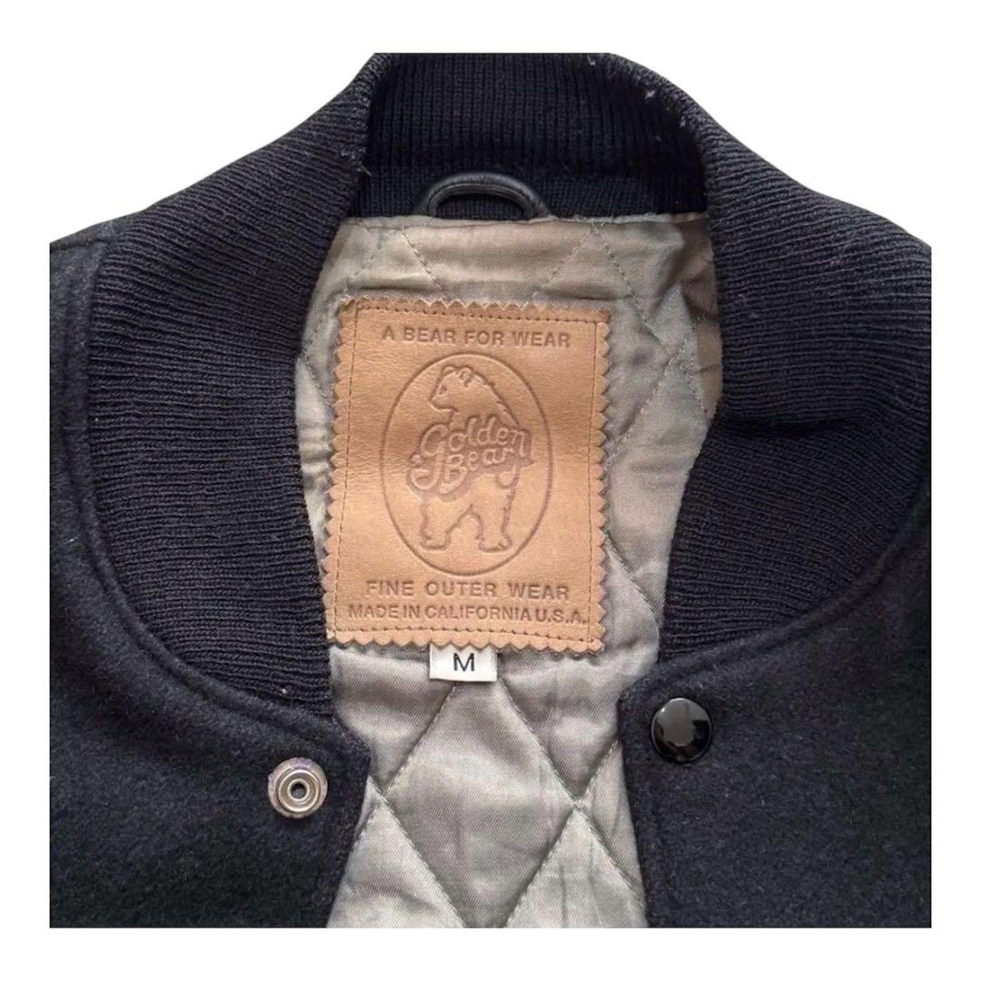 80s 70s golden bear レザースタジャン オールブラック 無地