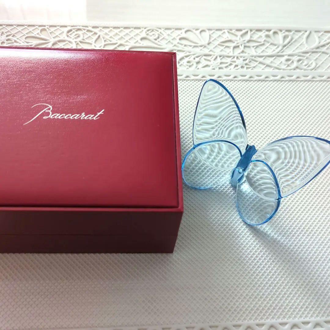 バカラ　ラッキーバタフライ　蝶々　水色　置き物　オブジェ　インテリア　小物