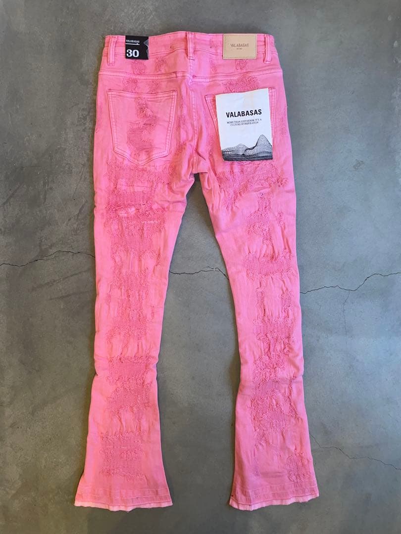 VALABASAS バラバサスクラッシュリペアスキニーフレアデニム ピンク 30