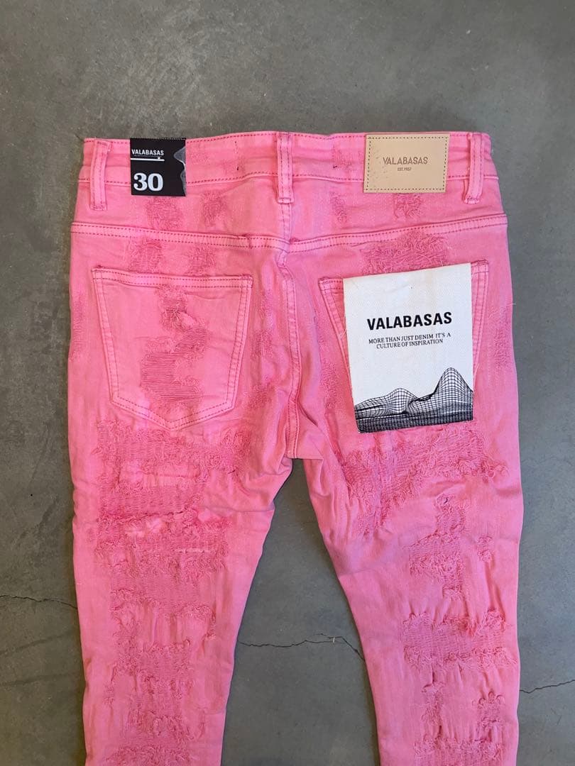 VALABASAS バラバサスクラッシュリペアスキニーフレアデニム ピンク 30