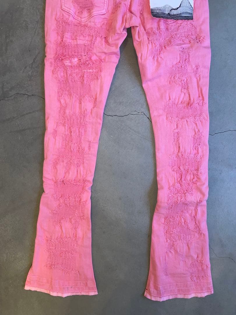 VALABASAS バラバサスクラッシュリペアスキニーフレアデニム ピンク 30