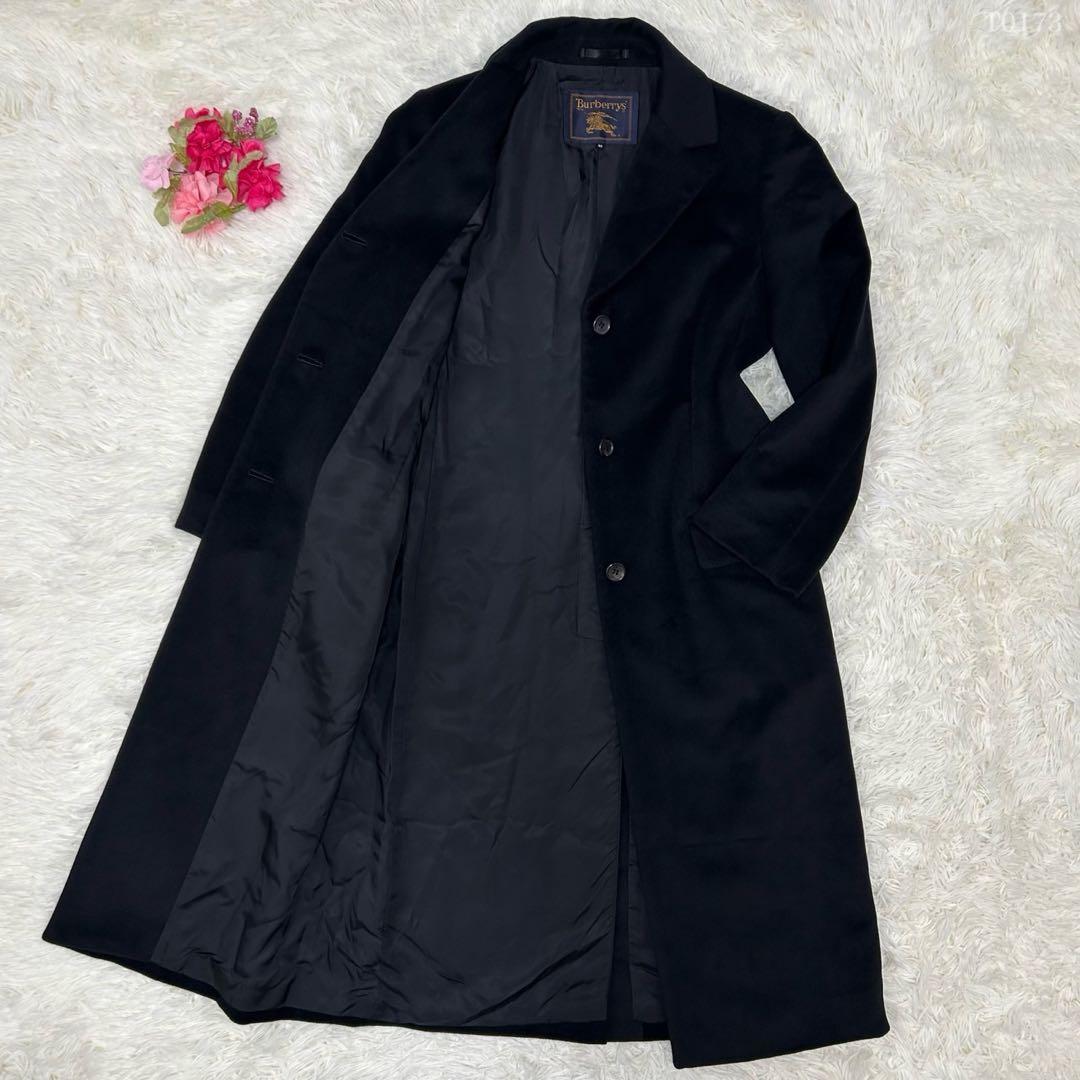 【極美品/L】バーバリー チェスターコート アウター アンゴラ混 Aライン 黒