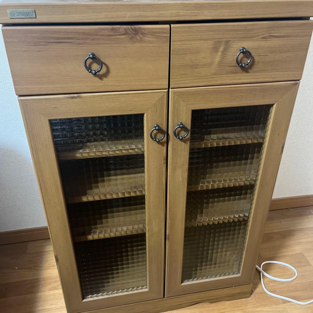 食器棚 木製 一人暮らし キッチン収納 ガラス かわいい おしゃれ アンティーク