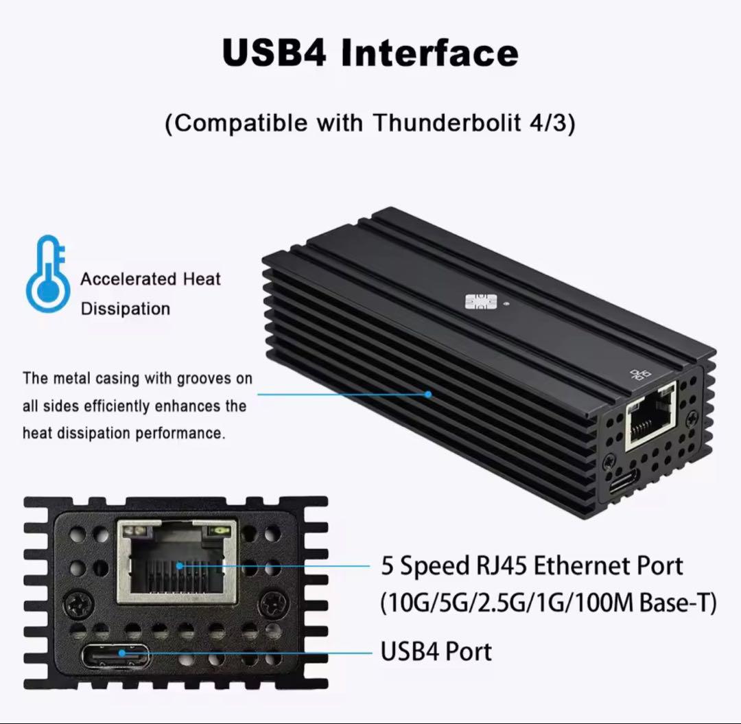 PCケーブル・コネクタ USB4 to 10Gb Ethernet Adapter Compatible