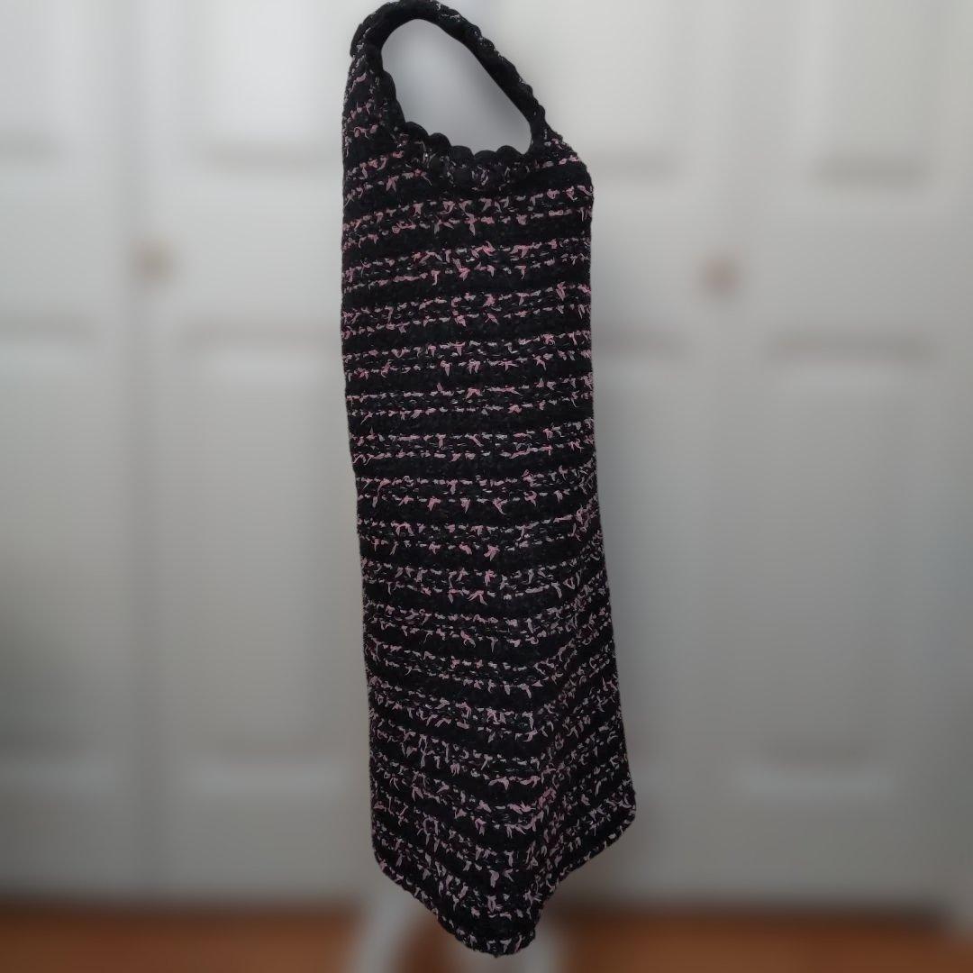 Rene ノースリーブツィードニットワンピース 黒とピンクツイード 34