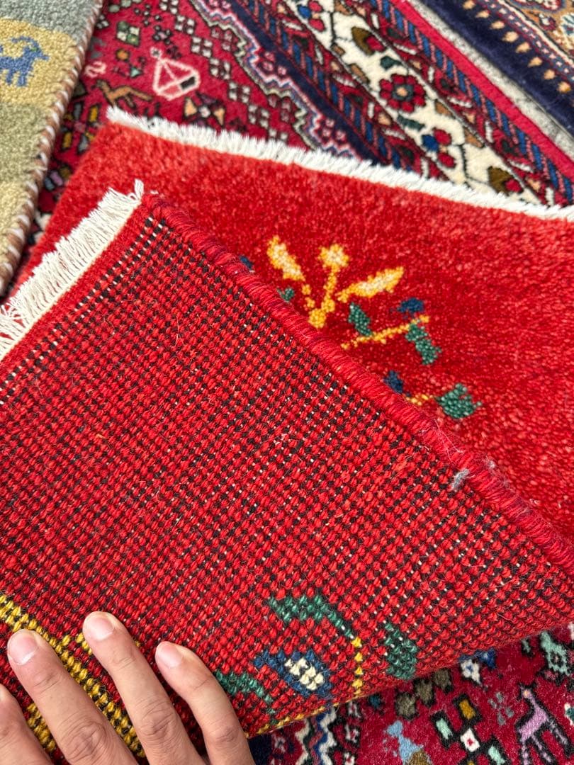 光*様 イラン製 手織りギャッベ 3枚セット 緑×ベージュ×赤 幸せの木 ウール