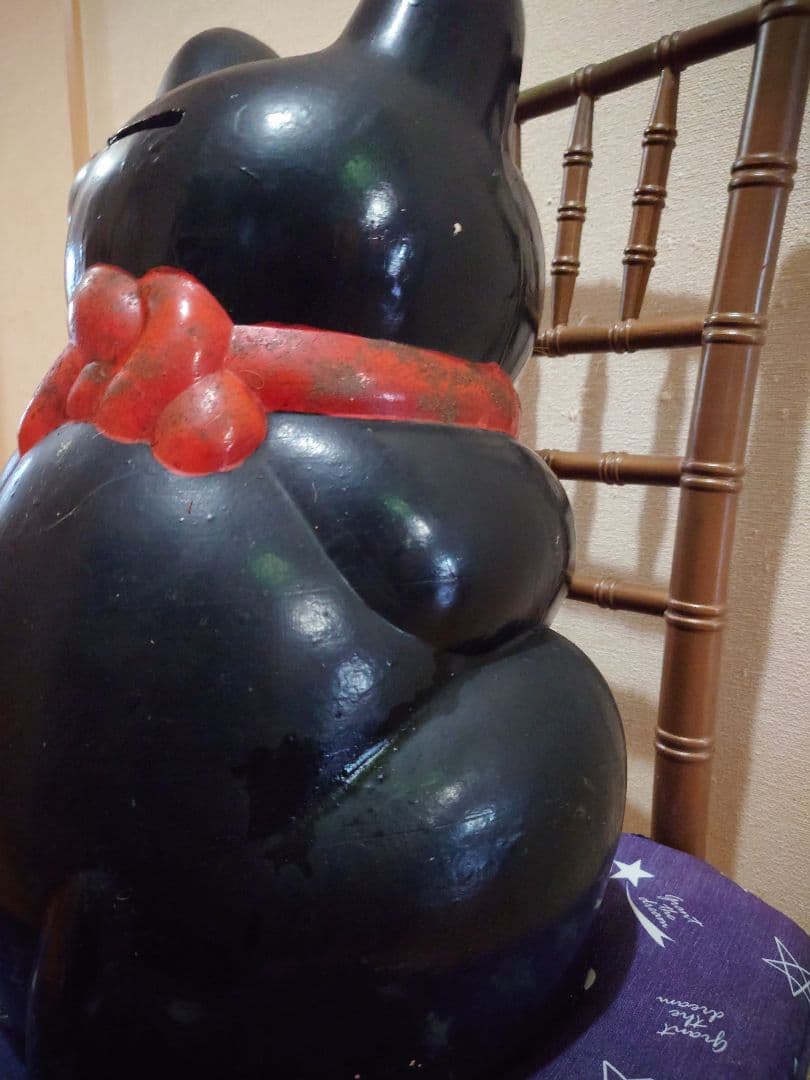 特大 招き猫 黒猫 縁起物 置物 昭和レトロ　左手上げ　長期保管品　高さ46cm