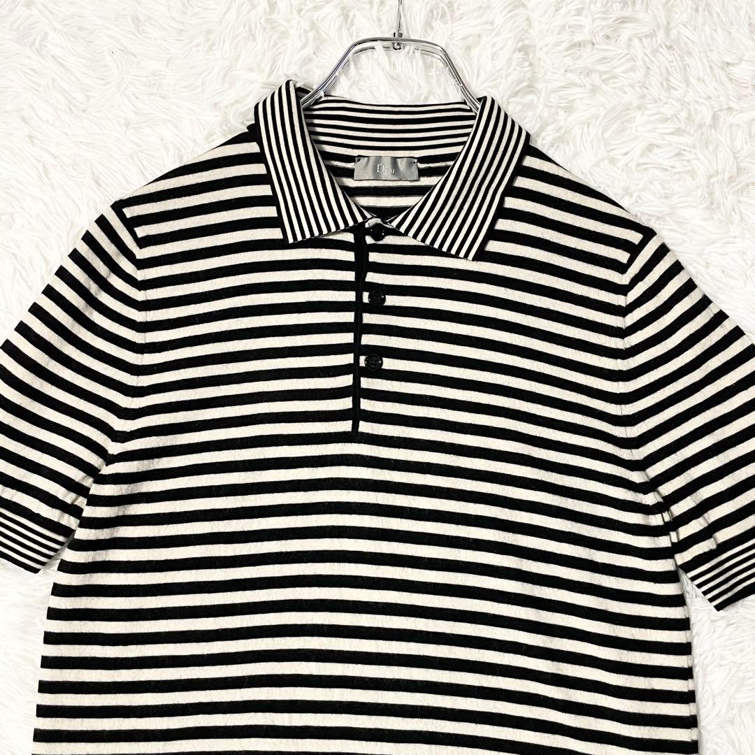 【美品】Dior 18ss BEE刺繍入り ボーダー ニットポロシャツ S