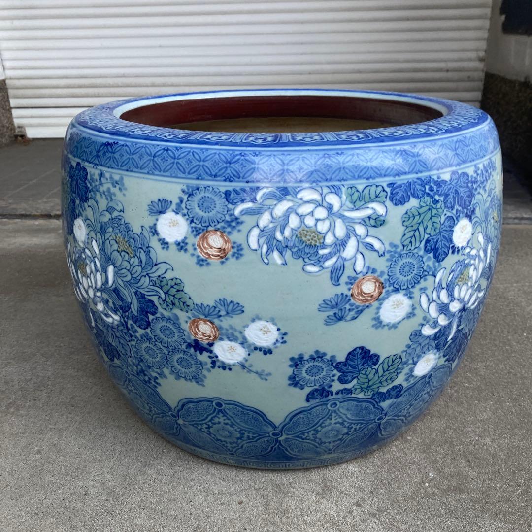 作名有り　染付草花文火鉢
