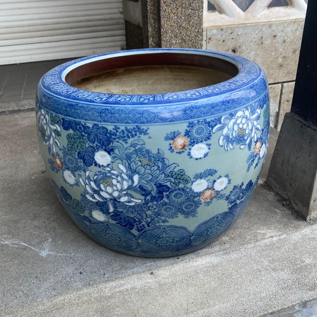 作名有り　染付草花文火鉢