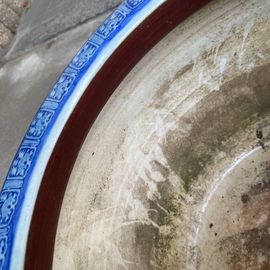 作名有り　染付草花文火鉢