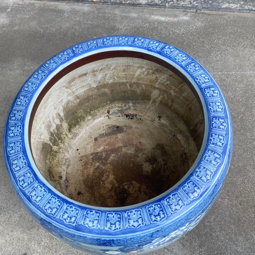 作名有り　染付草花文火鉢