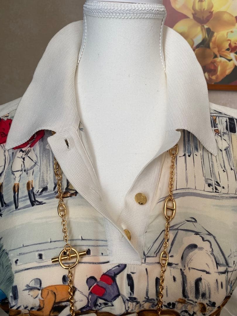 美品 エルメスHERMÈS シャンティイ CHANTILLY競馬場 シルクシャツ