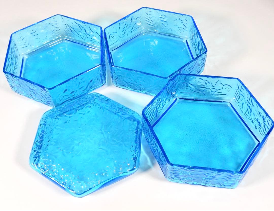 『江戸吹硝子　六角縁高』『清昌堂やました謹製』三段重箱 茶道具