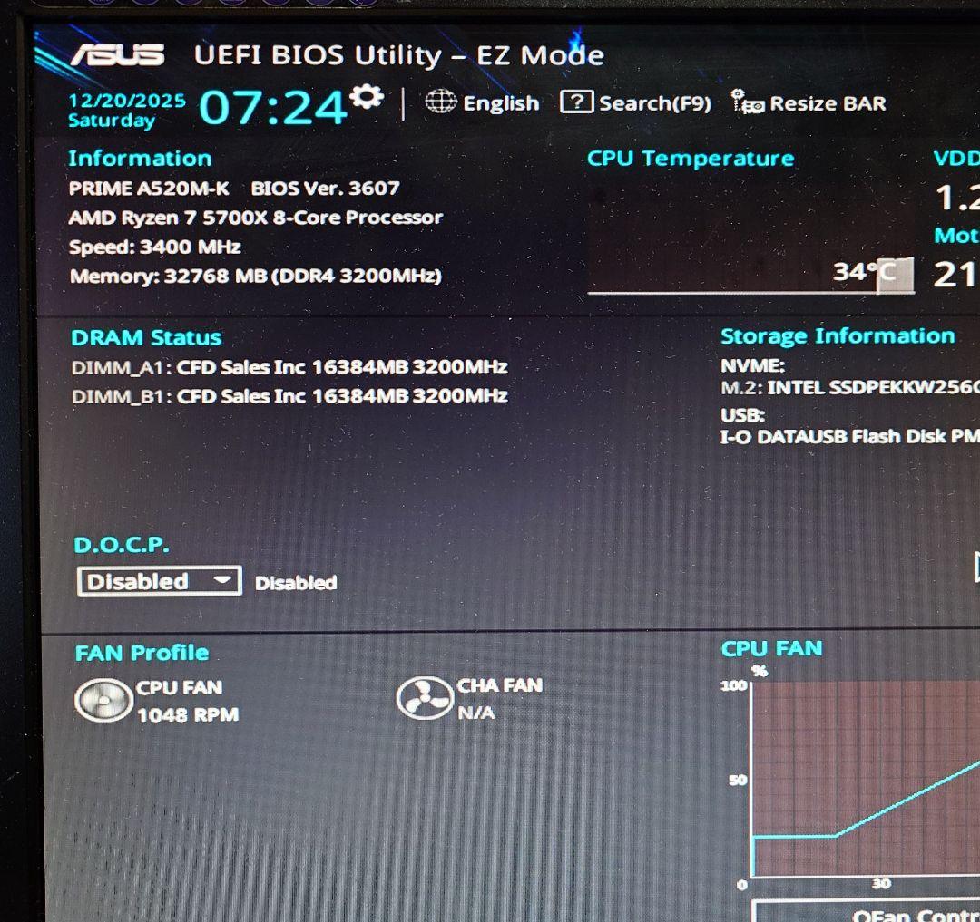 CFD DDR4 メモリ 3200MHz 16×2 32GB 【動作確認済】