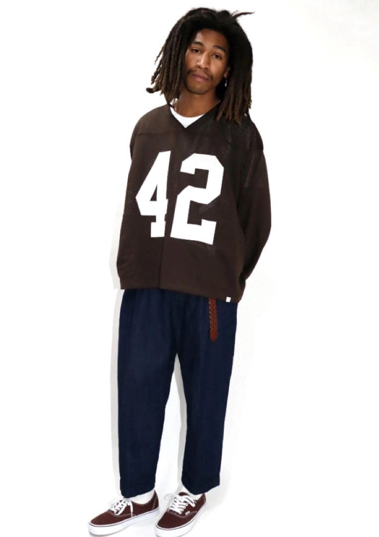 シャツ WOODBLOCK MESH FOOTBALL LS SHIRT BROWN