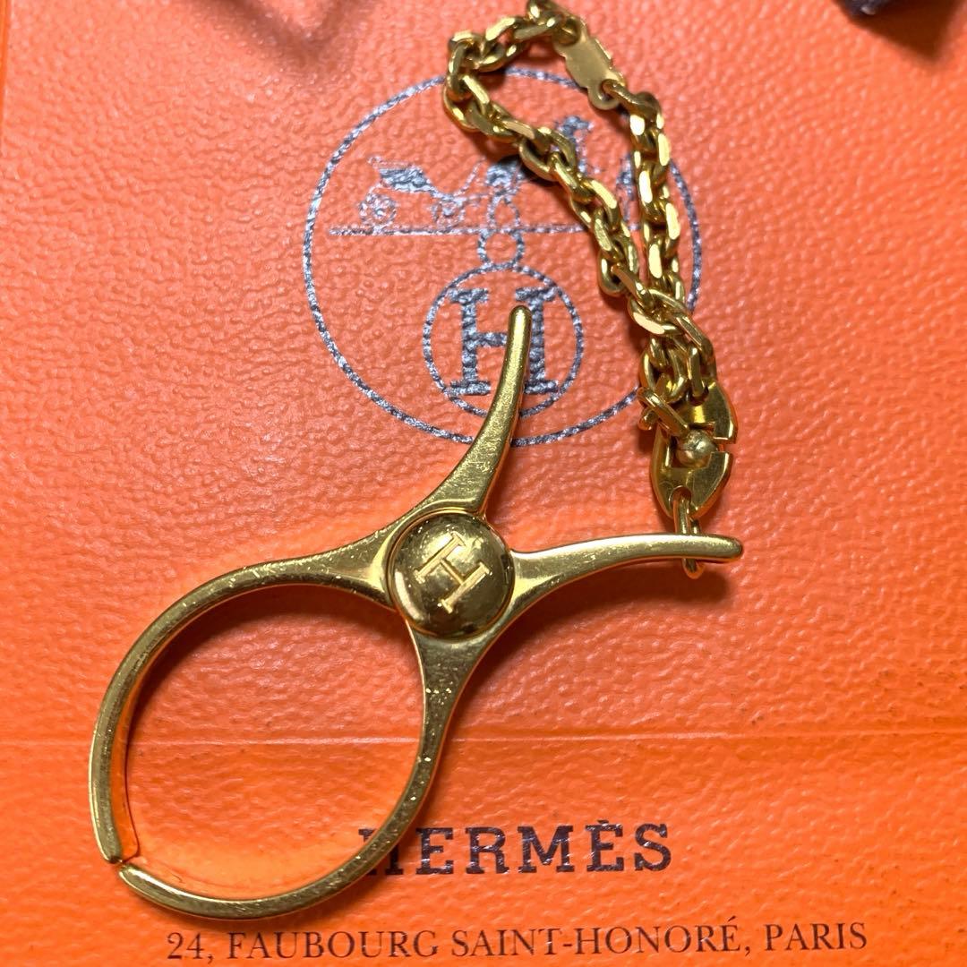 HERMES ゴールドグローブホルダー ハサミ型キーホルダー