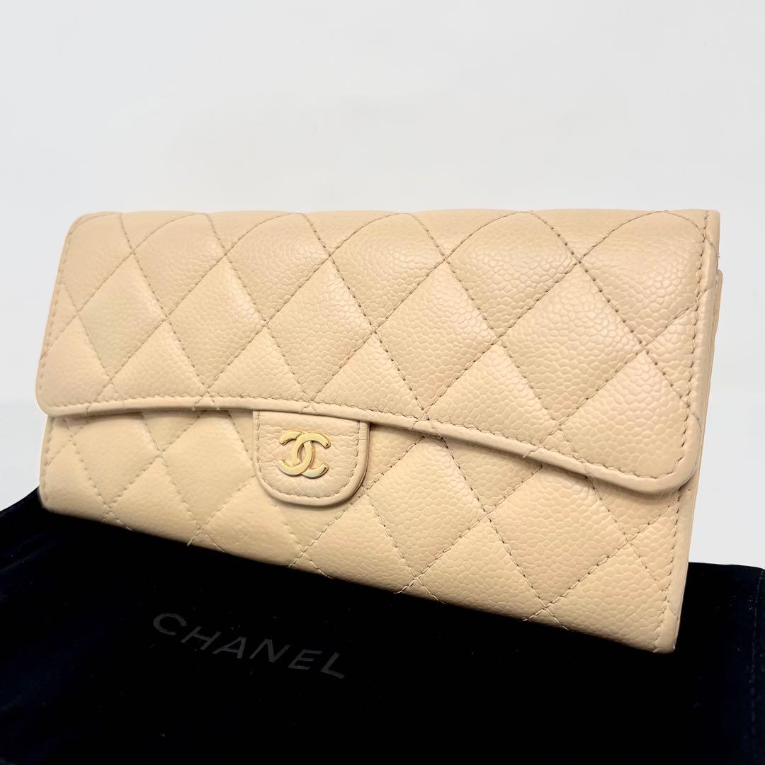 CHANEL シャネル キャビアスキン マトラッセ ロングフラップウォレット