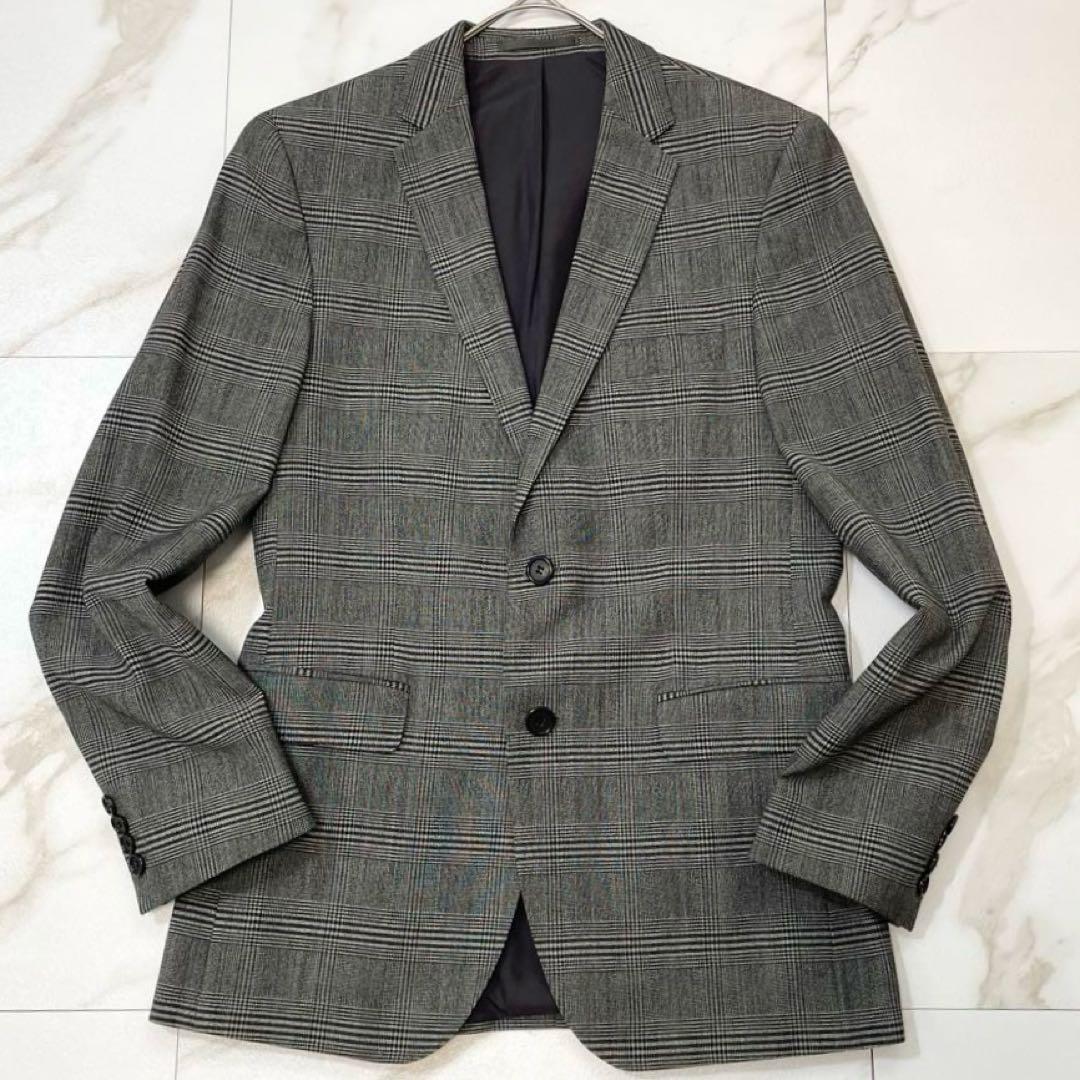 ヒューゴボス スーツ セットアップ ストレッチ グレンチェック ウール グレー
