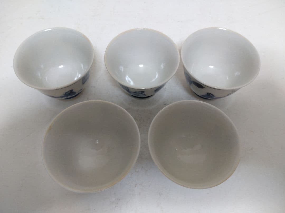 高野昭阿弥 青華唐子人物図 煎茶器 宝瓶 湯冷 煎茶碗五客 煎茶道具 共箱