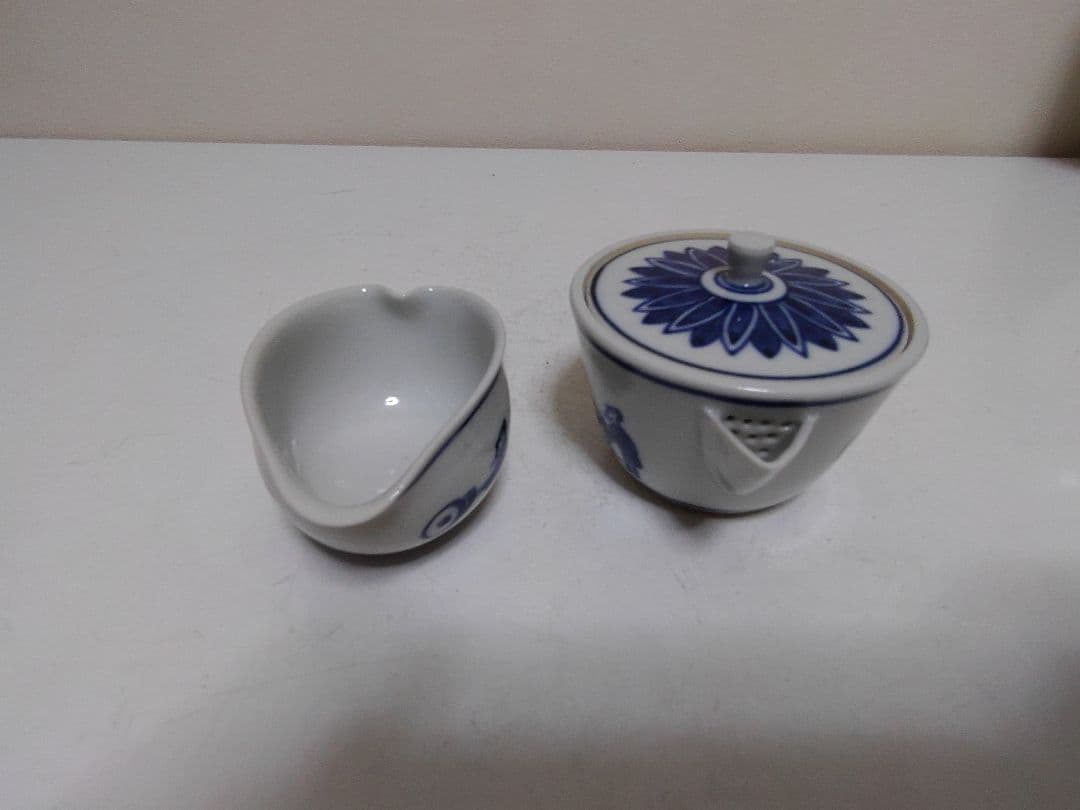 高野昭阿弥 青華唐子人物図 煎茶器 宝瓶 湯冷 煎茶碗五客 煎茶道具 共箱