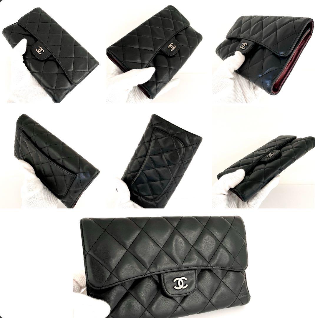 シャネル マトラッセ ココマーク 長財布 ラムスキン ブラック レディース