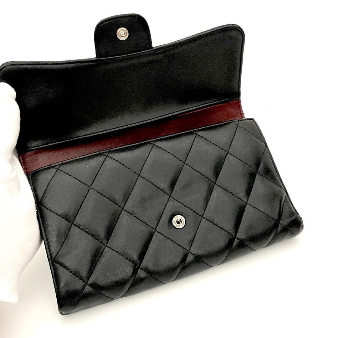 シャネル マトラッセ ココマーク 長財布 ラムスキン ブラック レディース