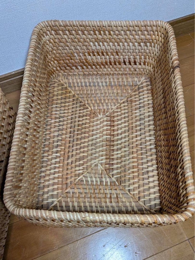 ■送料込■無印良品 重なるラタン長方形バスケット ラタンカゴ インサート収納