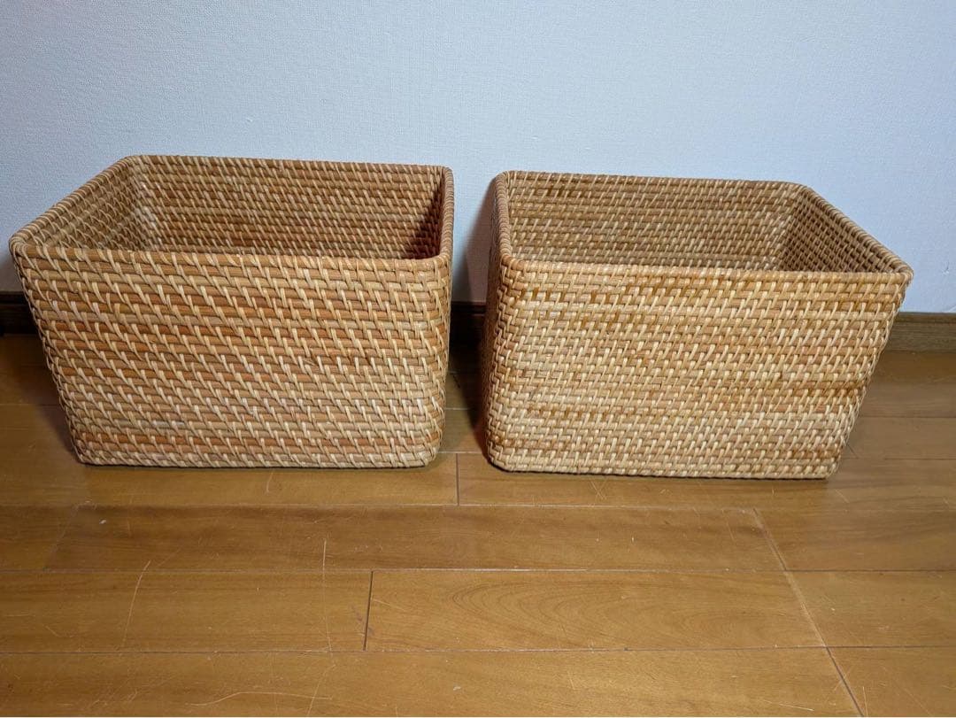 ■送料込■無印良品 重なるラタン長方形バスケット ラタンカゴ インサート収納