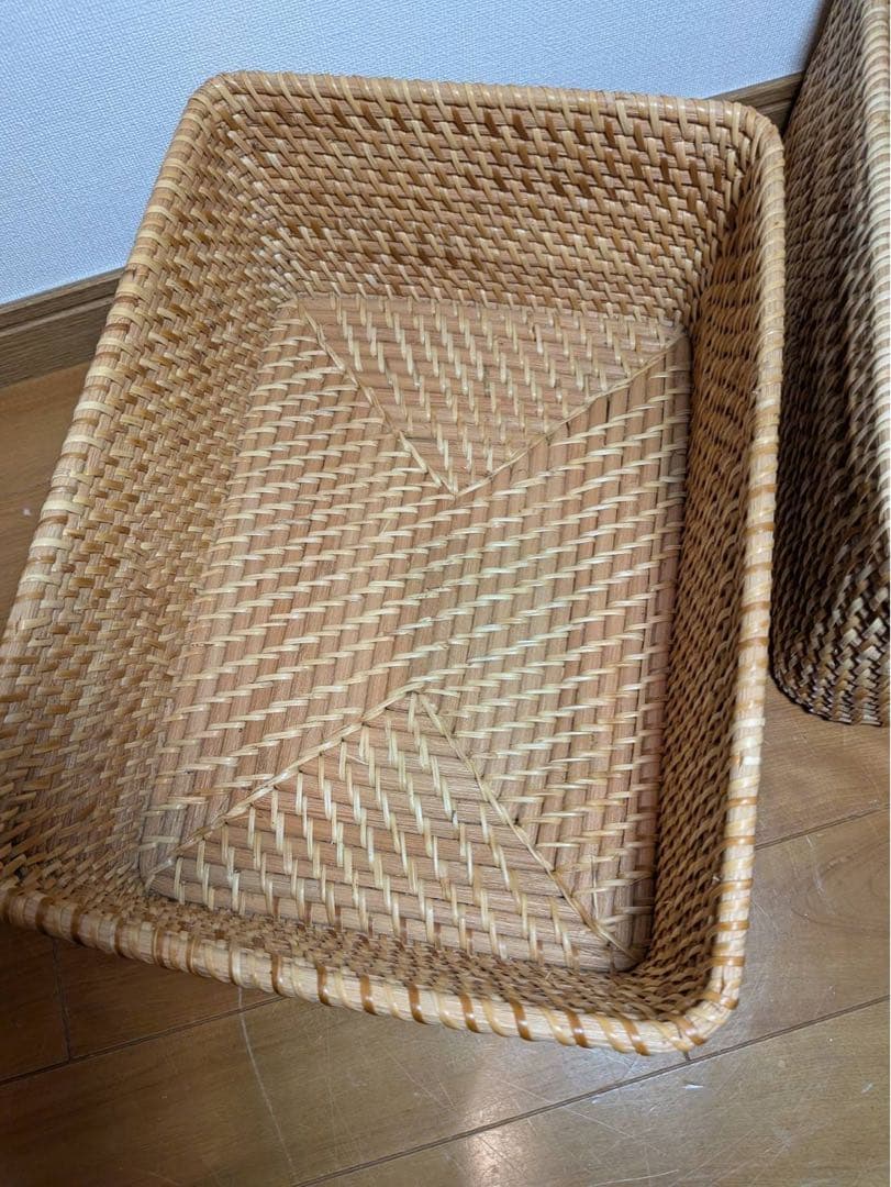 ■送料込■無印良品 重なるラタン長方形バスケット ラタンカゴ インサート収納