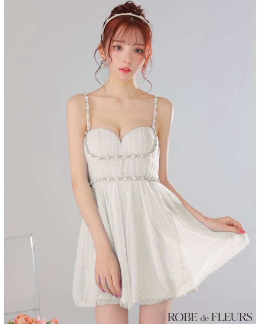 ROBE de FLEURS ドットチュールビジューフレアミニキャバドレス