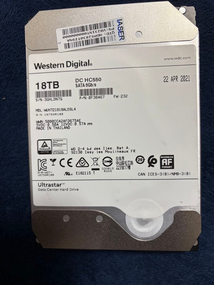 Western Digital DC HC550 18TB 内蔵型ハードディスク