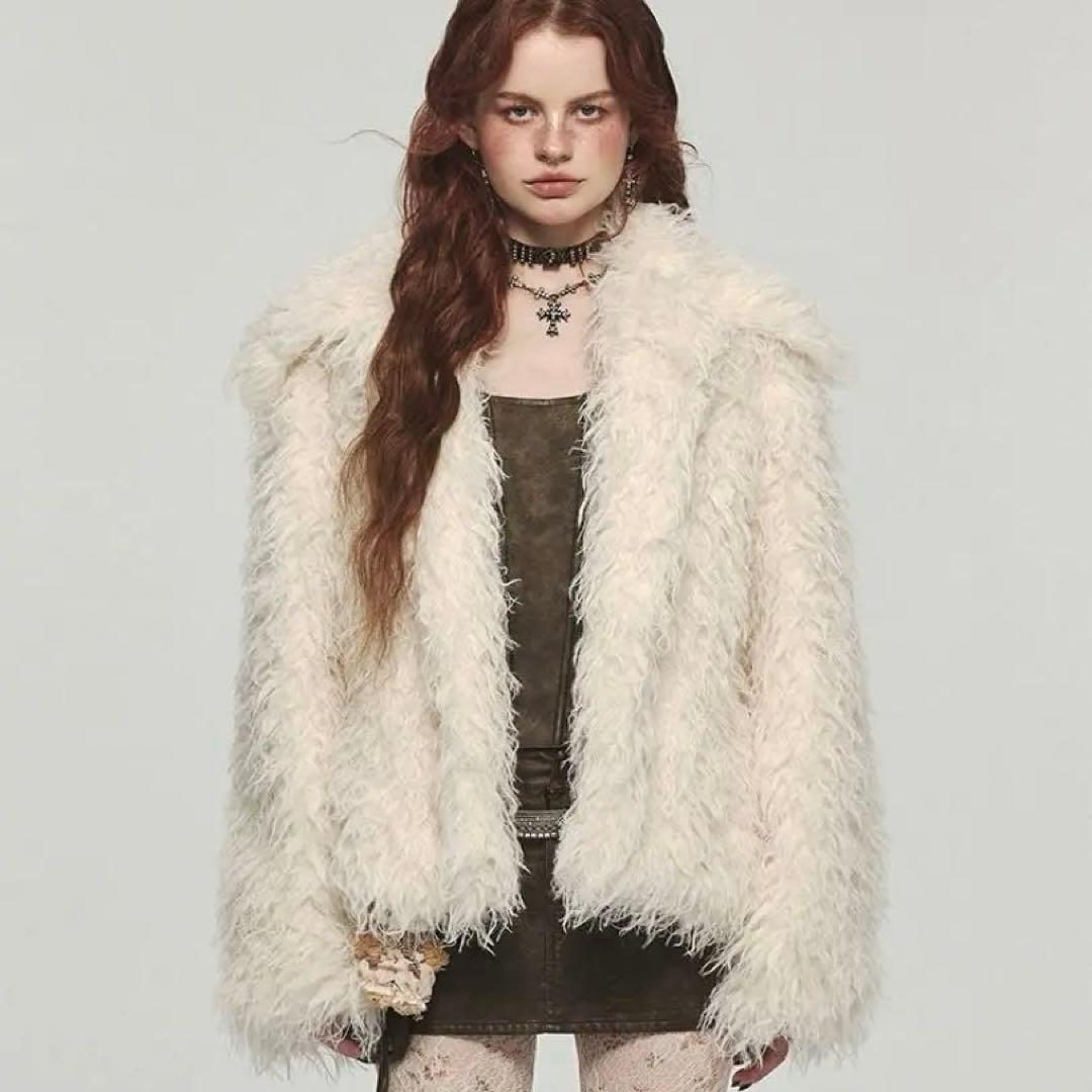 海外　インポート　アウター　ファーコート　ホワイト