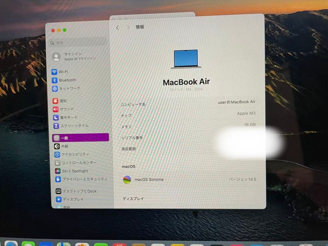 超美品 MacBook Air M3 16GB 512GB バッテリー100%