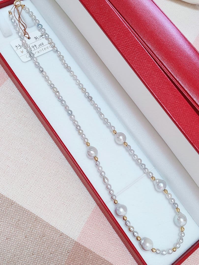 未使用品 k18 ナチュラル あこやベビー真珠 あこや本真珠 ネックレス