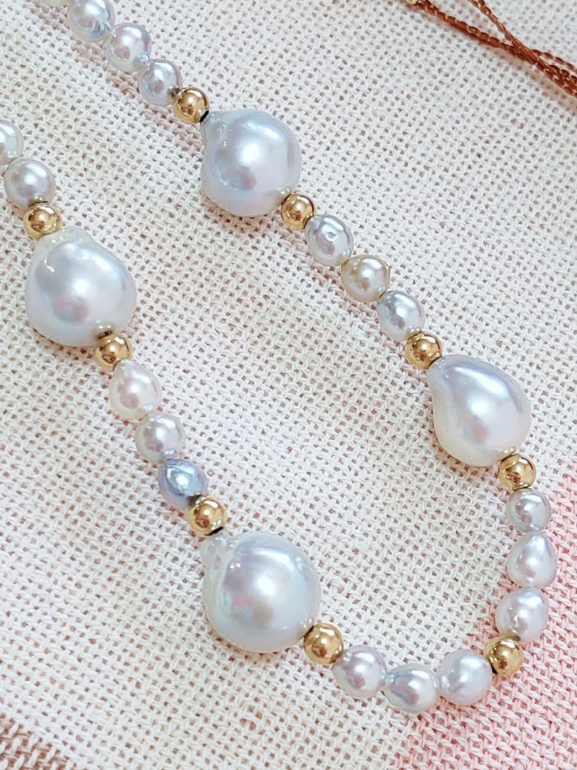 未使用品 k18 ナチュラル あこやベビー真珠 あこや本真珠 ネックレス