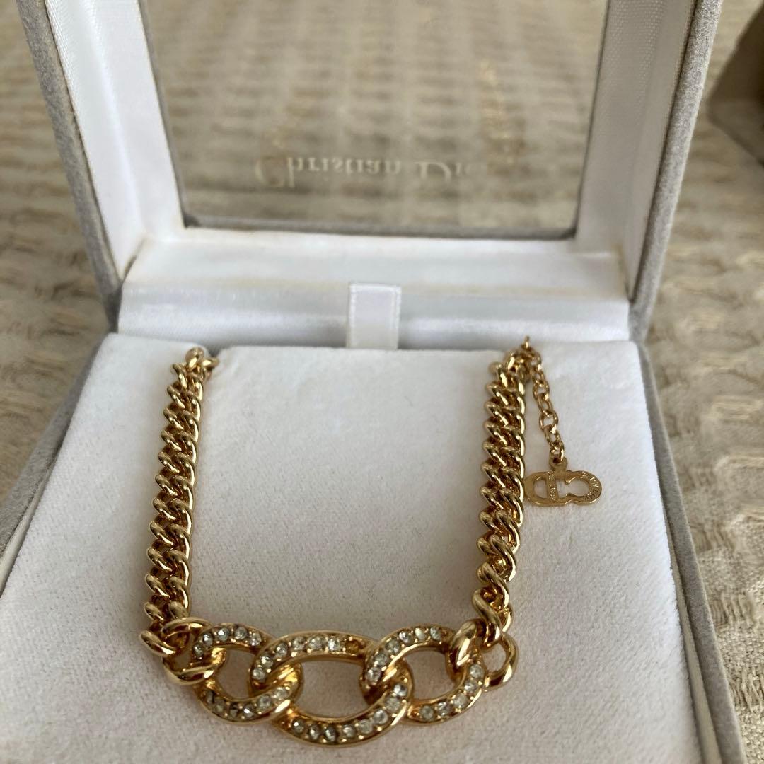 Christian Diorネックレス ★ラインストーン★未使用箱入り、刻印あり