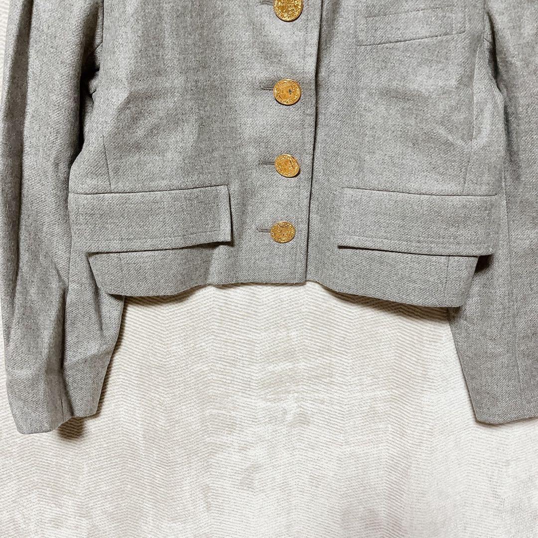 イヴサンローラン ウールジャケット 36 グレー 金ボタン フランス製