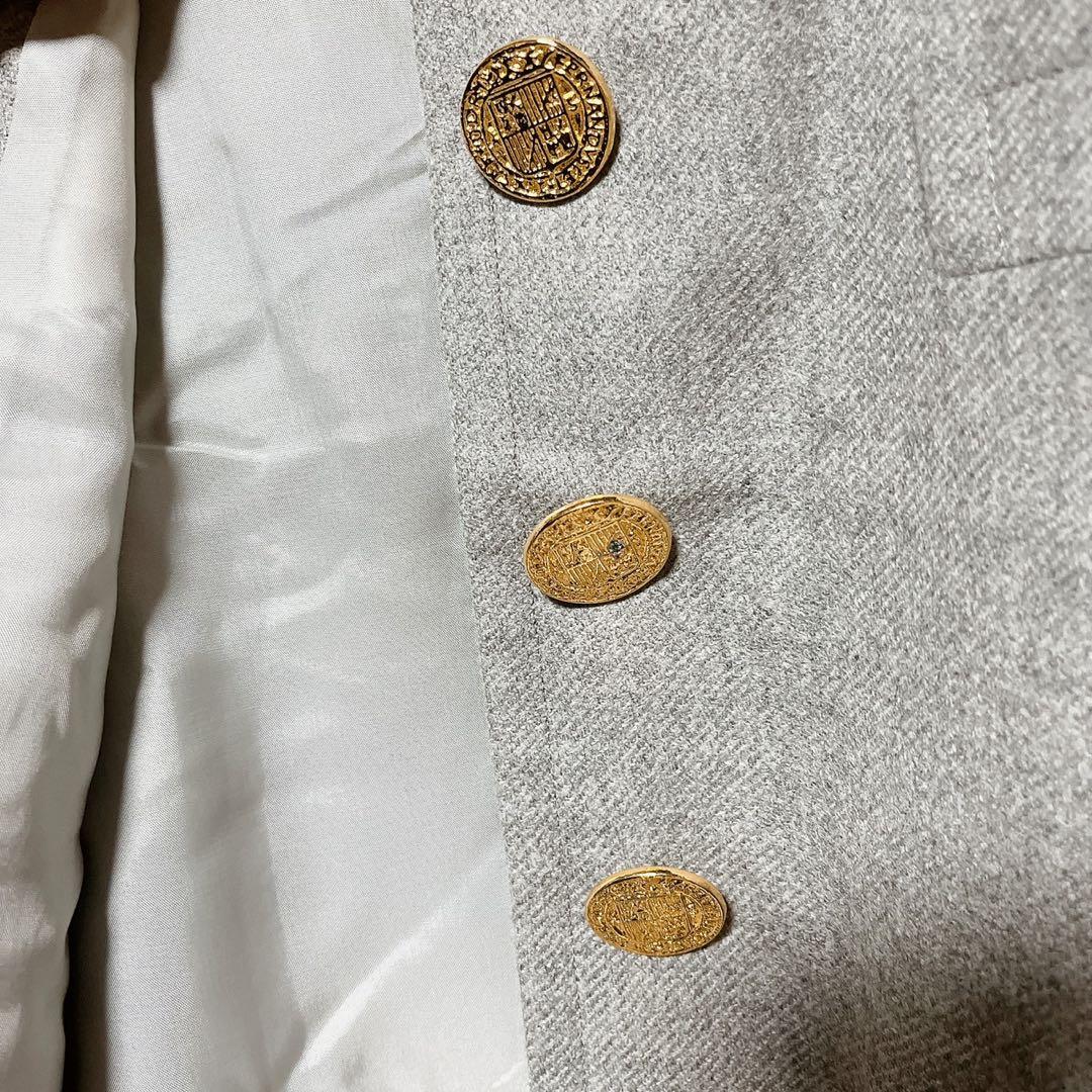 イヴサンローラン ウールジャケット 36 グレー 金ボタン フランス製