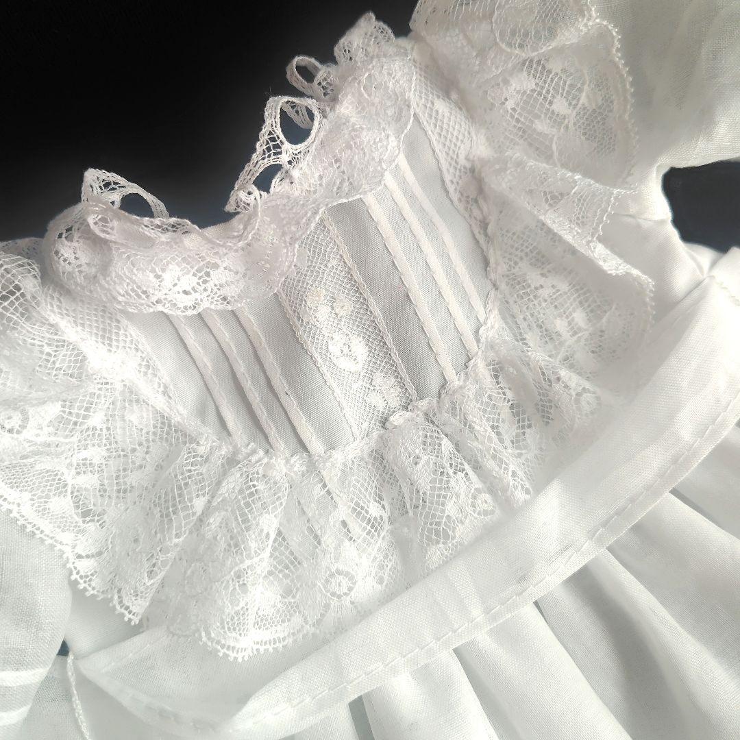 真っ白なアンティークドールドレスとボネのセット