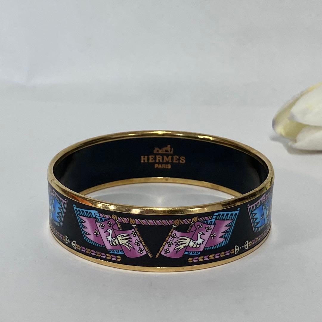 HERMES エマイユ 七宝焼きバングル フラッグ＆バード柄 マルチカラー